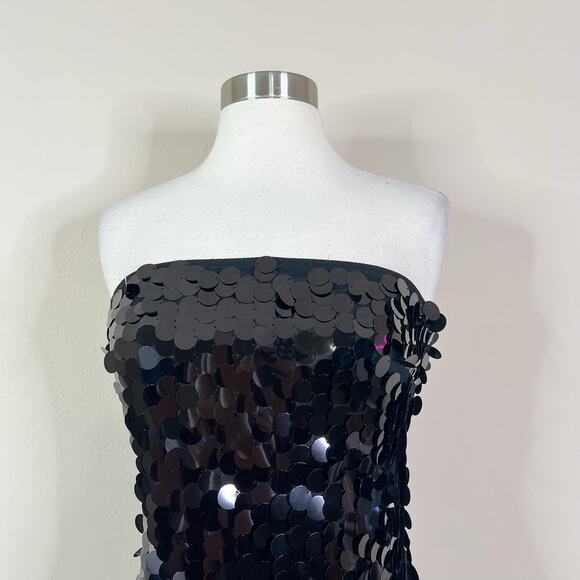 NEW 12th Tribe | Sequin Disc Strapless Sparkle Party Black Cocktail Mini Dress - Picture 3 of 12